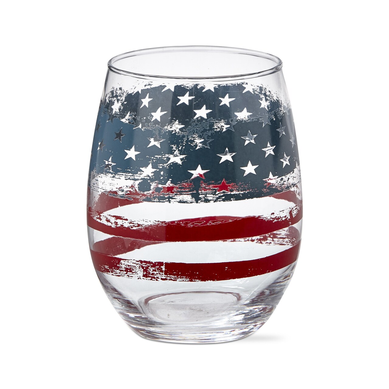 18 oz. Patriotic Red White Blue Flag Print Glass Stemless Wine Drinkware Dishwasher Safe Beverage Glassware Dinner Party